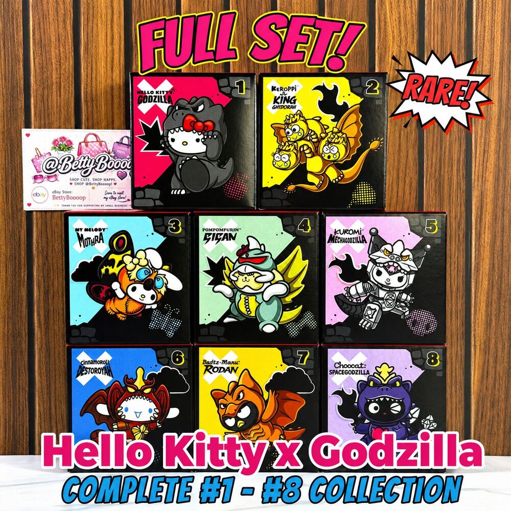 McDonald’s Hello Kitty X Godzilla Happy Meal Figure COMPLETE Set of 8 (NEW)